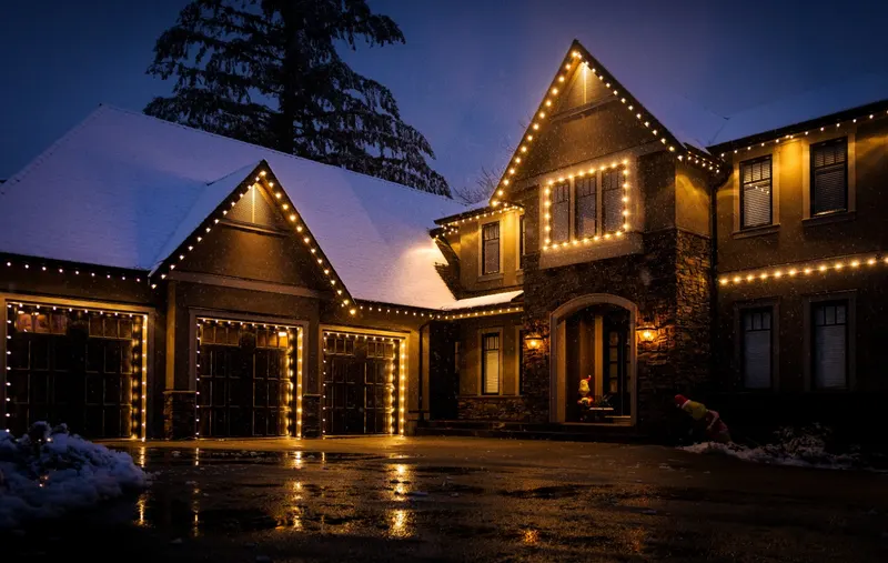 Roofline lit with C9 LEDs, example 2